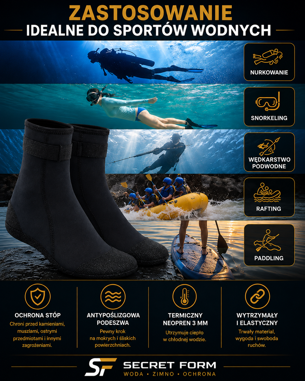 Skarpety Neoprenowe 3 mm Do Morsowania Secret Form®