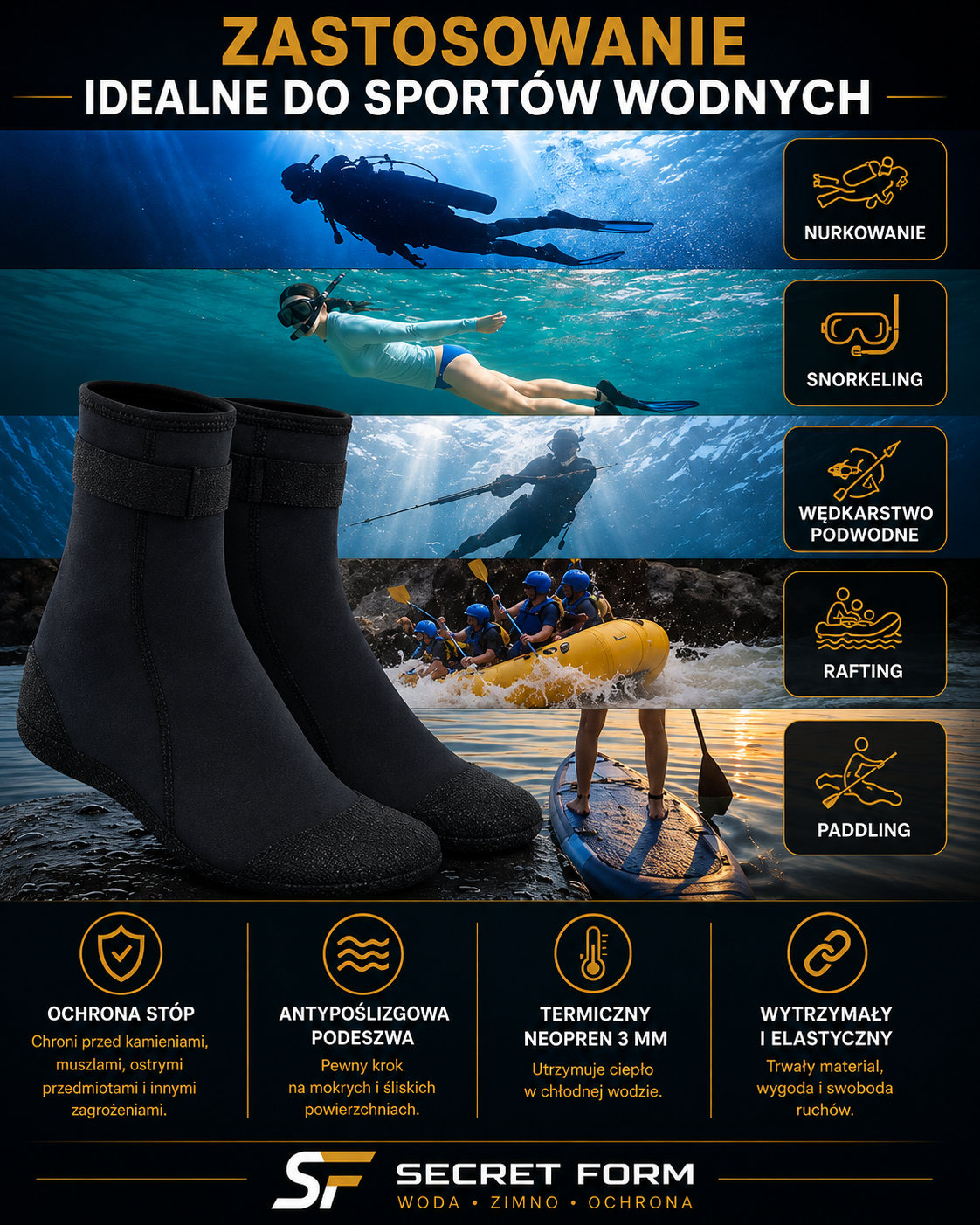 Skarpety Neoprenowe 3 mm Do Morsowania Secret Form®