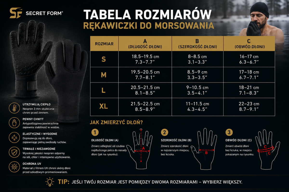 Rękawiczki Neoprenowe 3 mm Do Morsowania Secret Form®