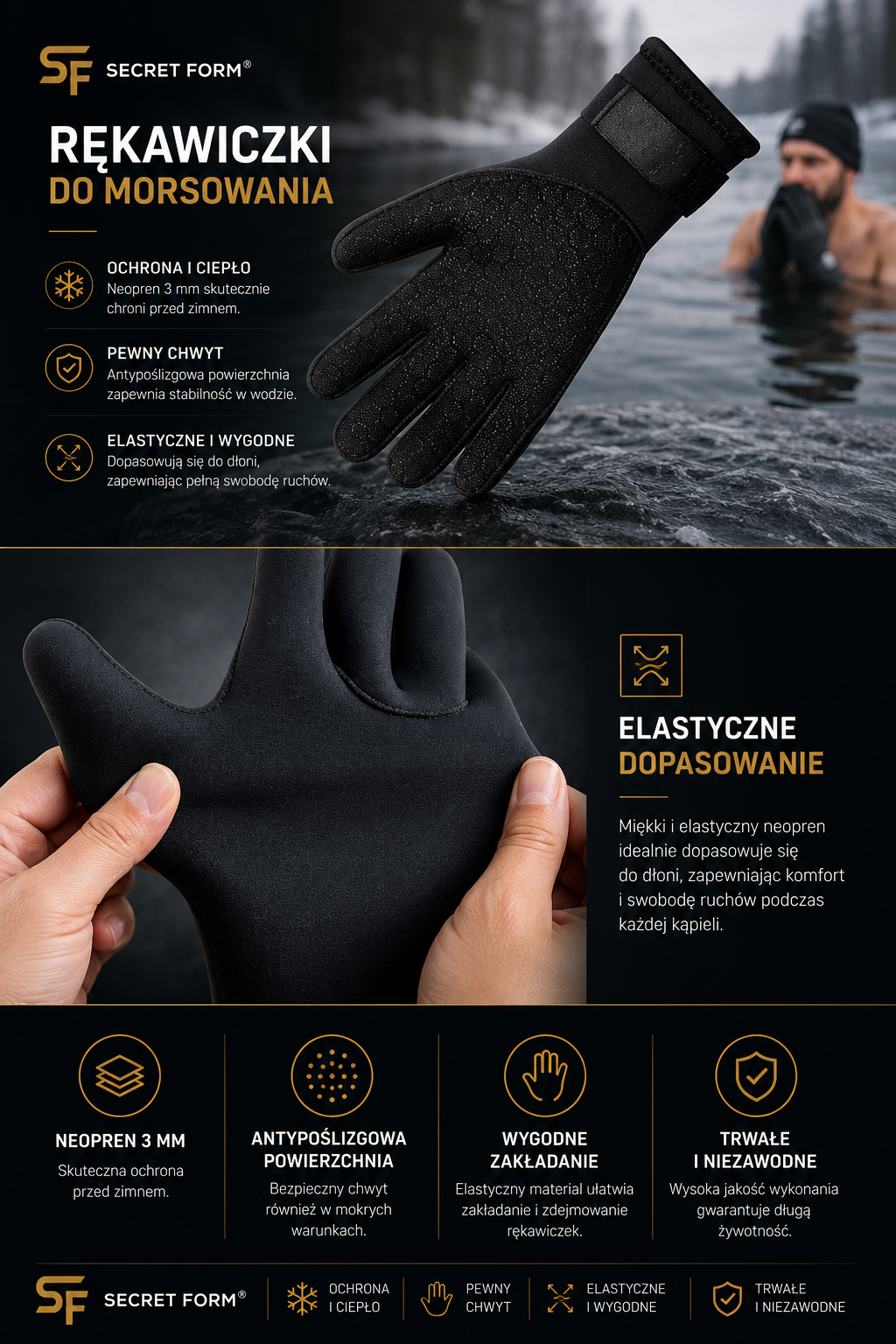 Rękawiczki Neoprenowe 3 mm Do Morsowania Secret Form®